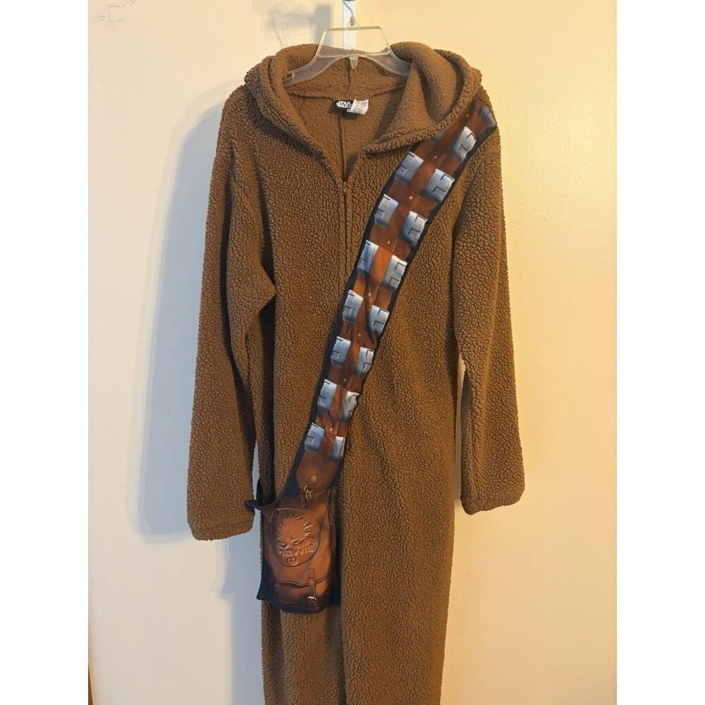 Men Star Wars Chewbacca Brown Hooded Pajamas 1Pc Jumpsuit L/XL Wookie Halloween